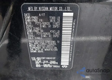 2017 Infiniti Qx80 from USA, damaged, VIN JN8AZ2NF1H9645187